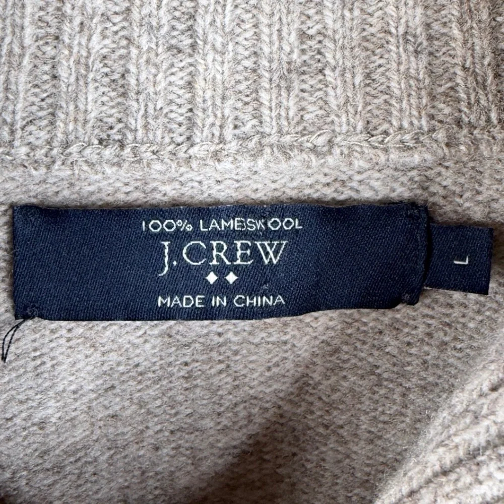 J. Crew Men's Lambs Wool Shawl Neck Sweater‎ size Large Beige